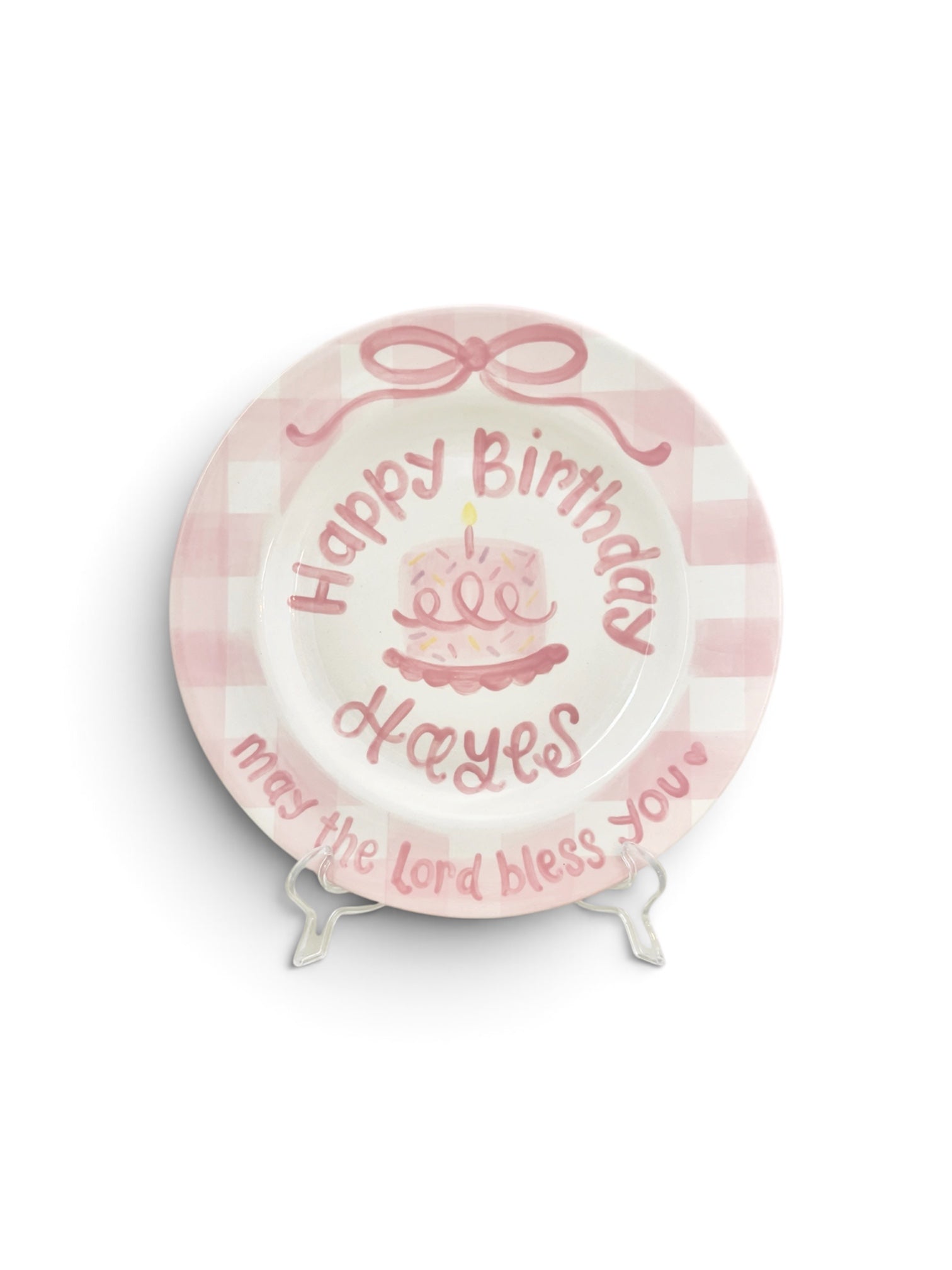 Classic Pink Gingham Birthday Plate