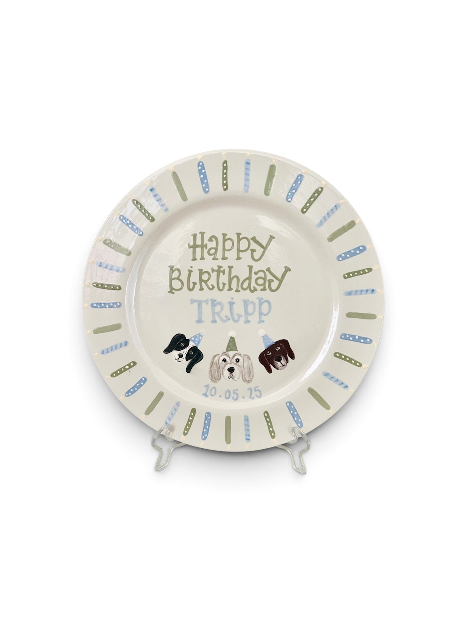10" Pups in Party Hats Birthday Plate